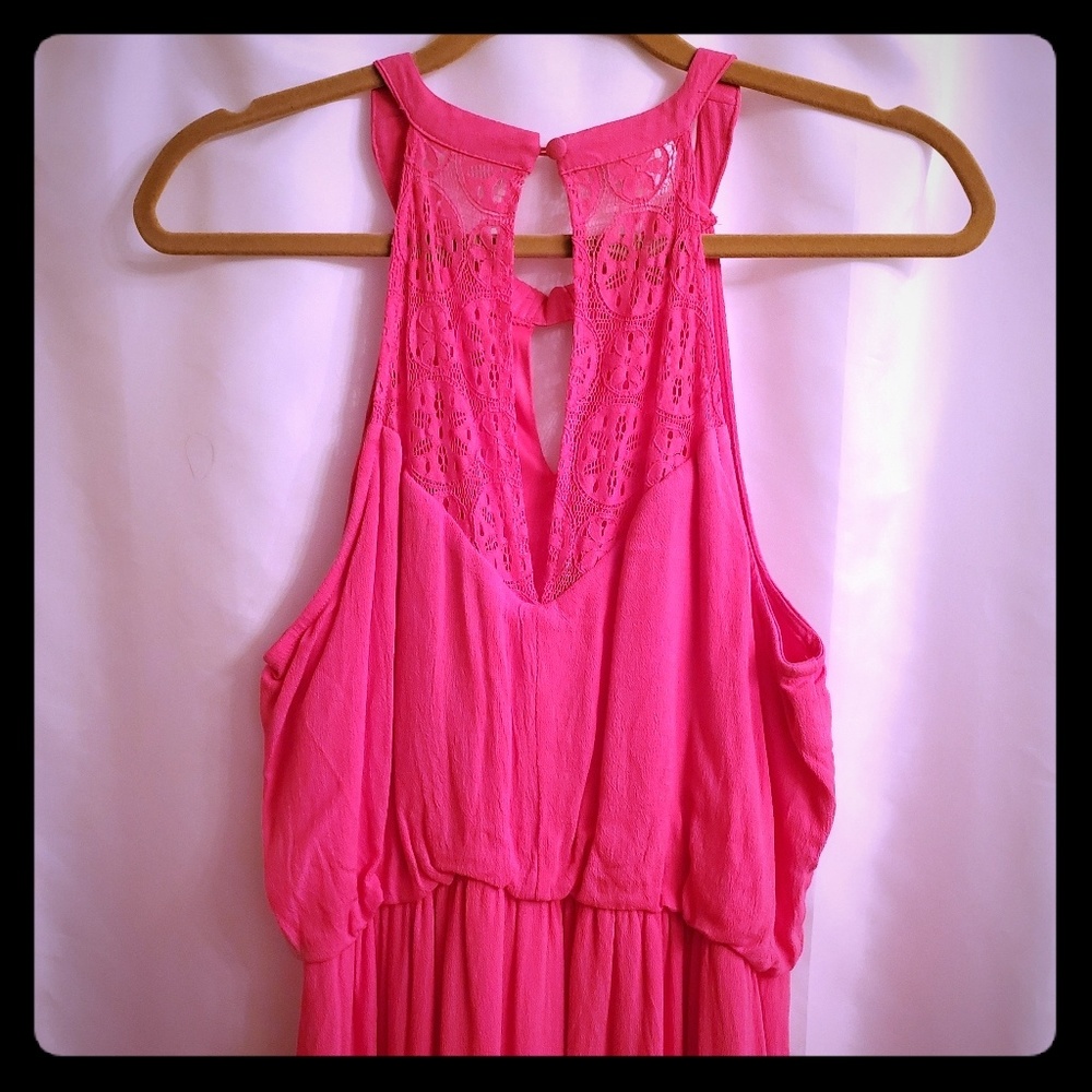 Gorgeous pink lace trim maxi dress.